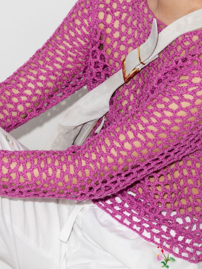 Pink Open Knit Cotton Sweater