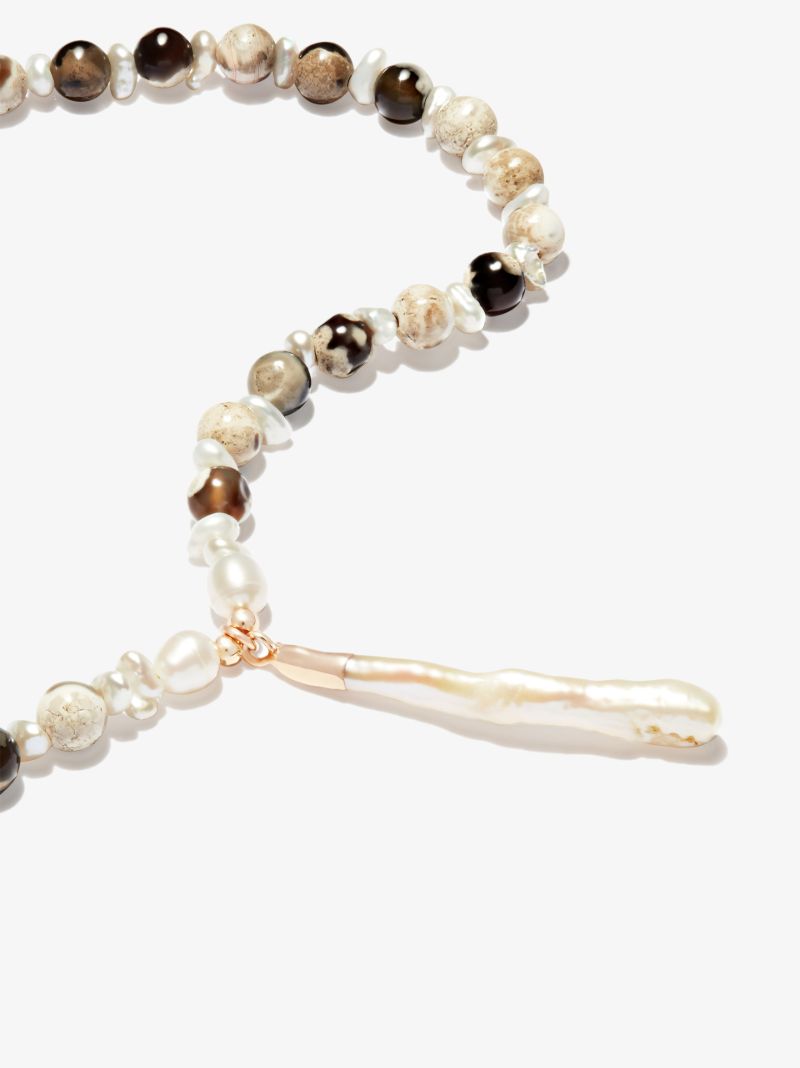 Neutral Agate and Pearl Beaded Necklace