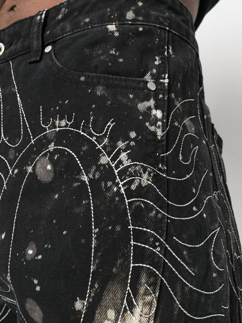 Black Blanched Duality Embroidered Straight-leg Jeans