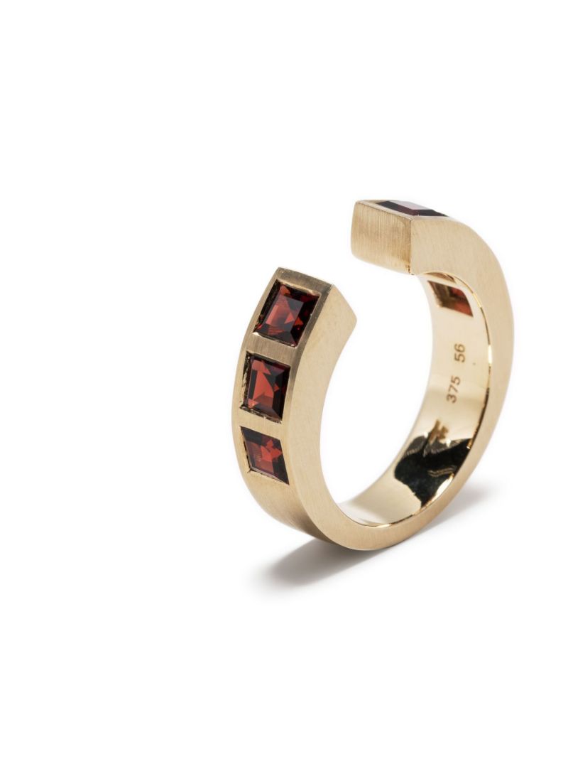 Gold-tone Gate Square Garnet Ring