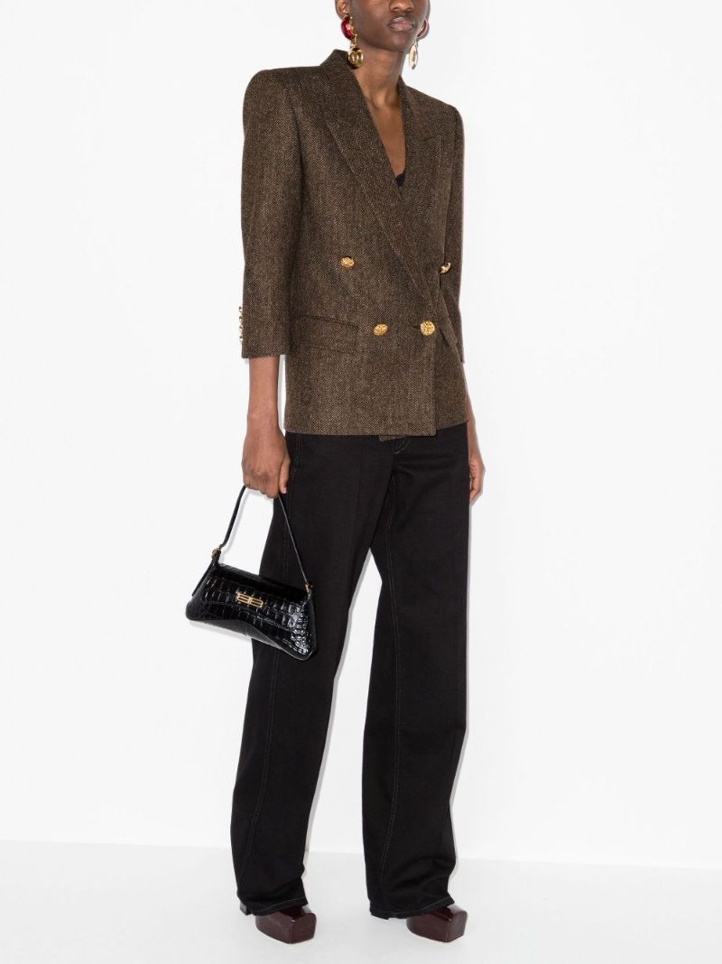 Brown Double-breasted Wool Blazer