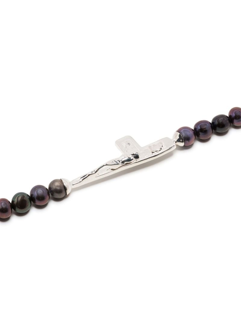Sterling Silver Split Cross Pearl Choker Necklace