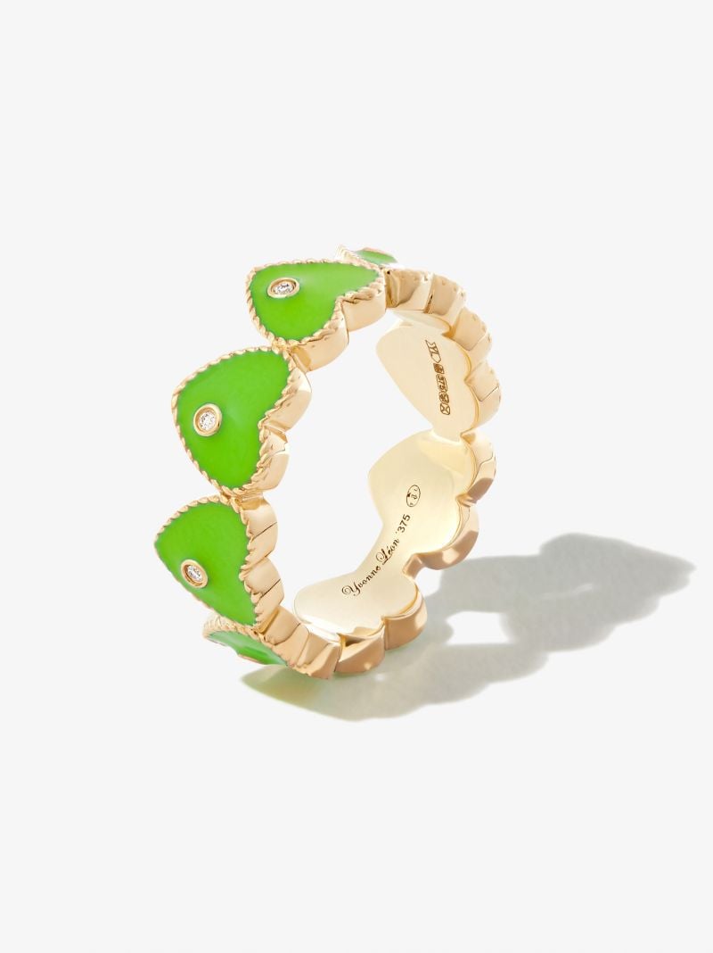 9k Yellow Gold Mini Coeur Enamel Diamond Ring