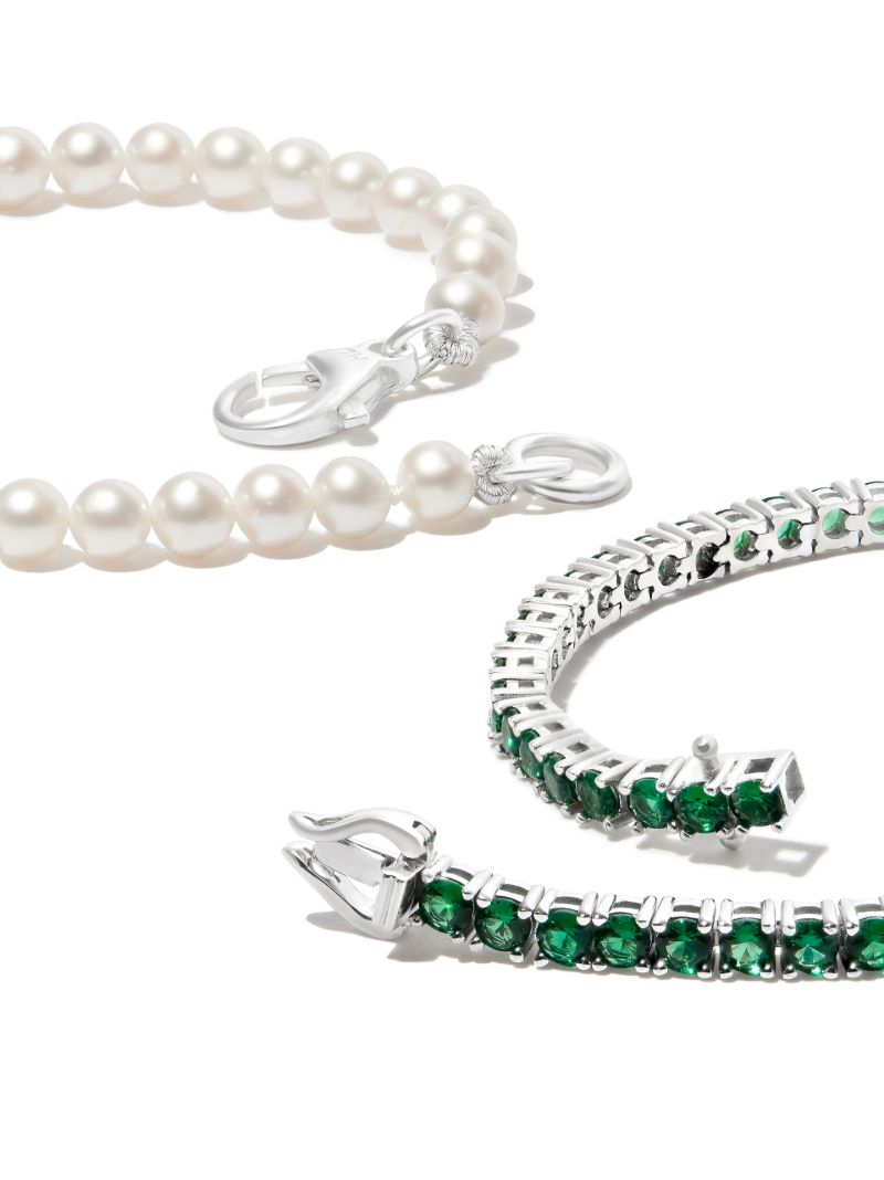 Sterling Silver Pearl Crystal Tennis Bracelet Set