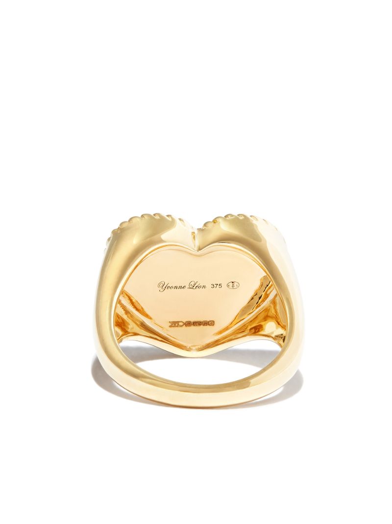 9k Yellow Gold Diamond Heart Signet Ring