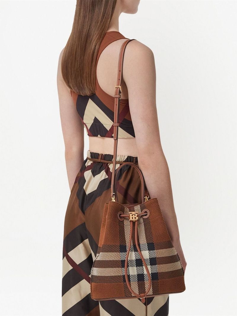 Brown Small Check Tb Bucket Bag