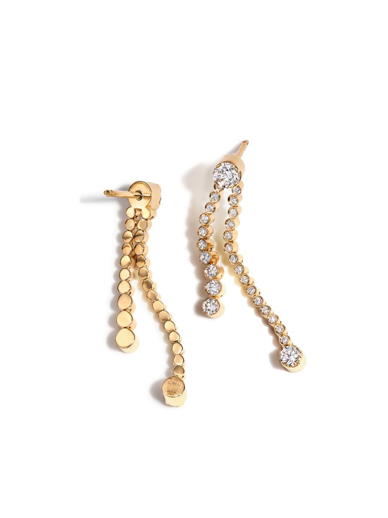 18k Yellow Gold Ruban Diamond Drop Earrings