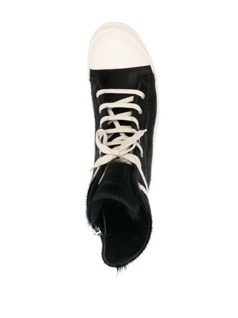 Black Pony Hair High-top Leather Sneakers