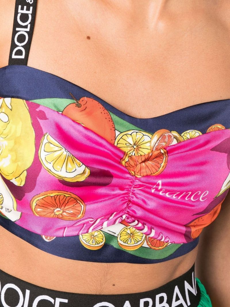 Pink Citrus Print Silk Bralette Top