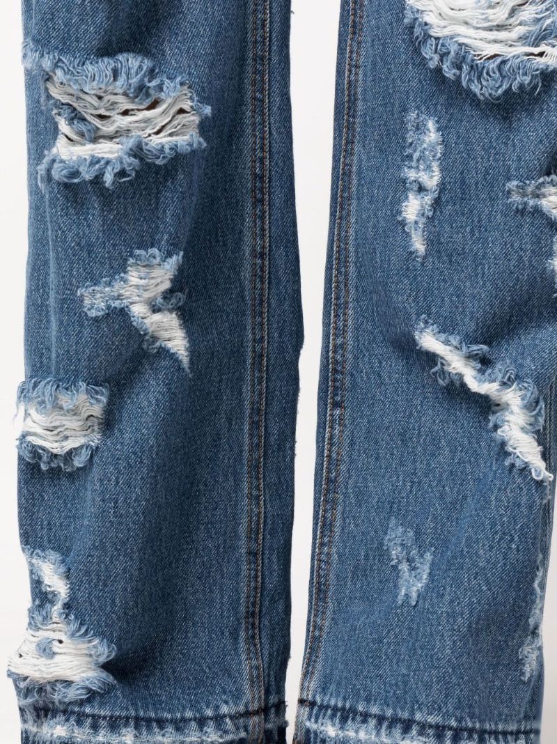Blue Distressed Wide-leg Jeans