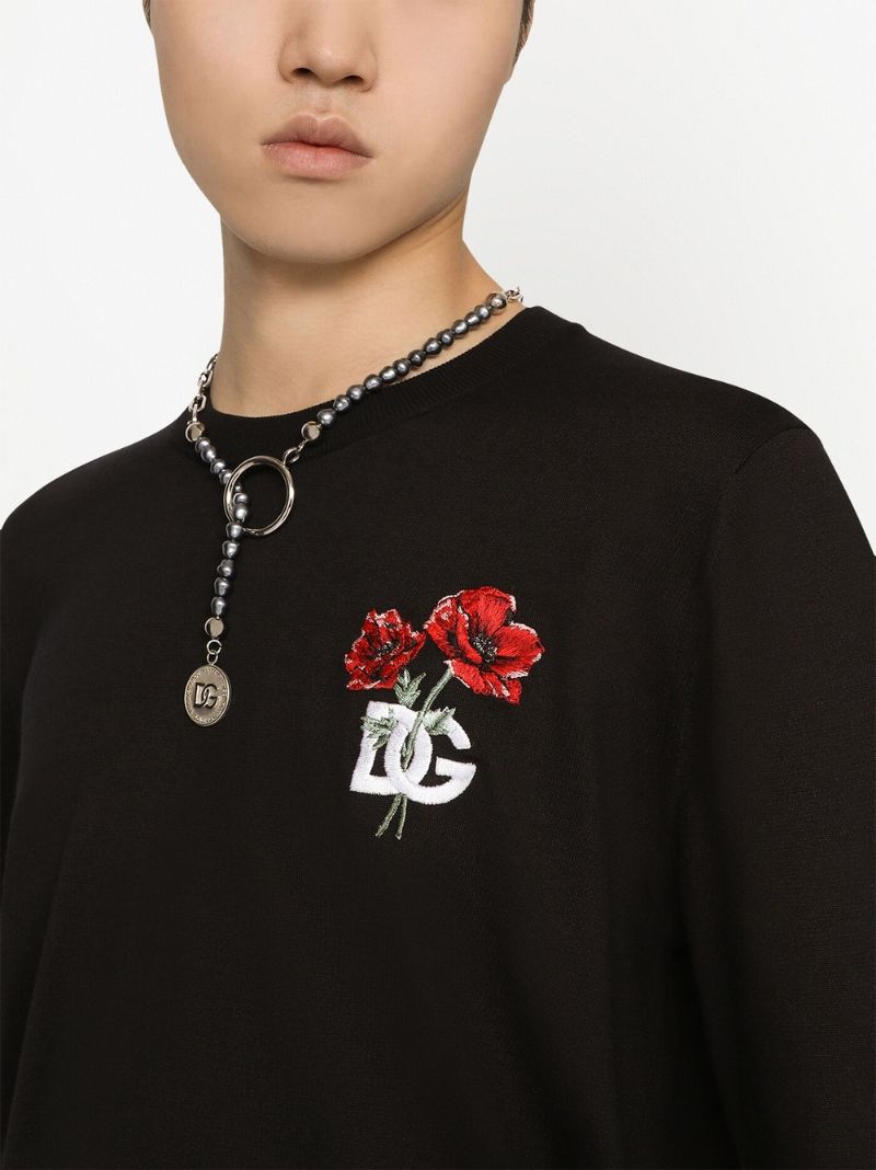 Black Dg Flower Embroidery Wool Sweater