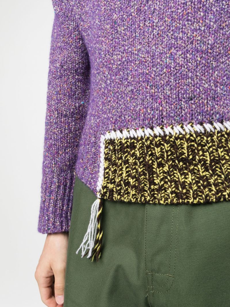 Purple Stitched Panel Sweater