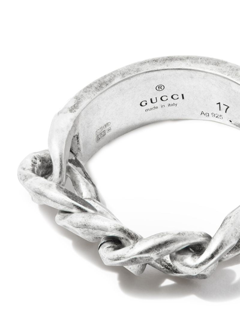 Sterling Silver Chain Logo Ring