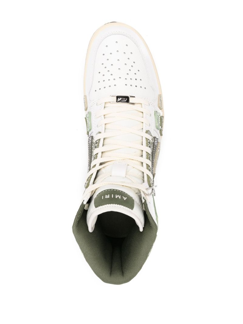White and Green Skel Top Hi Bandana Leather Sneakers