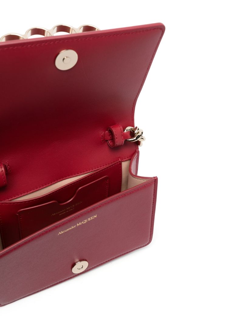 Red Four Ring Chain Mini Leather Shoulder Bag
