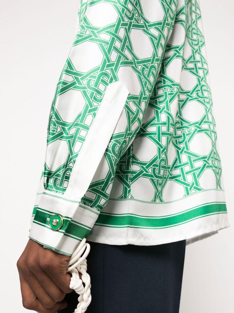 White Monogram Print Silk Shirt