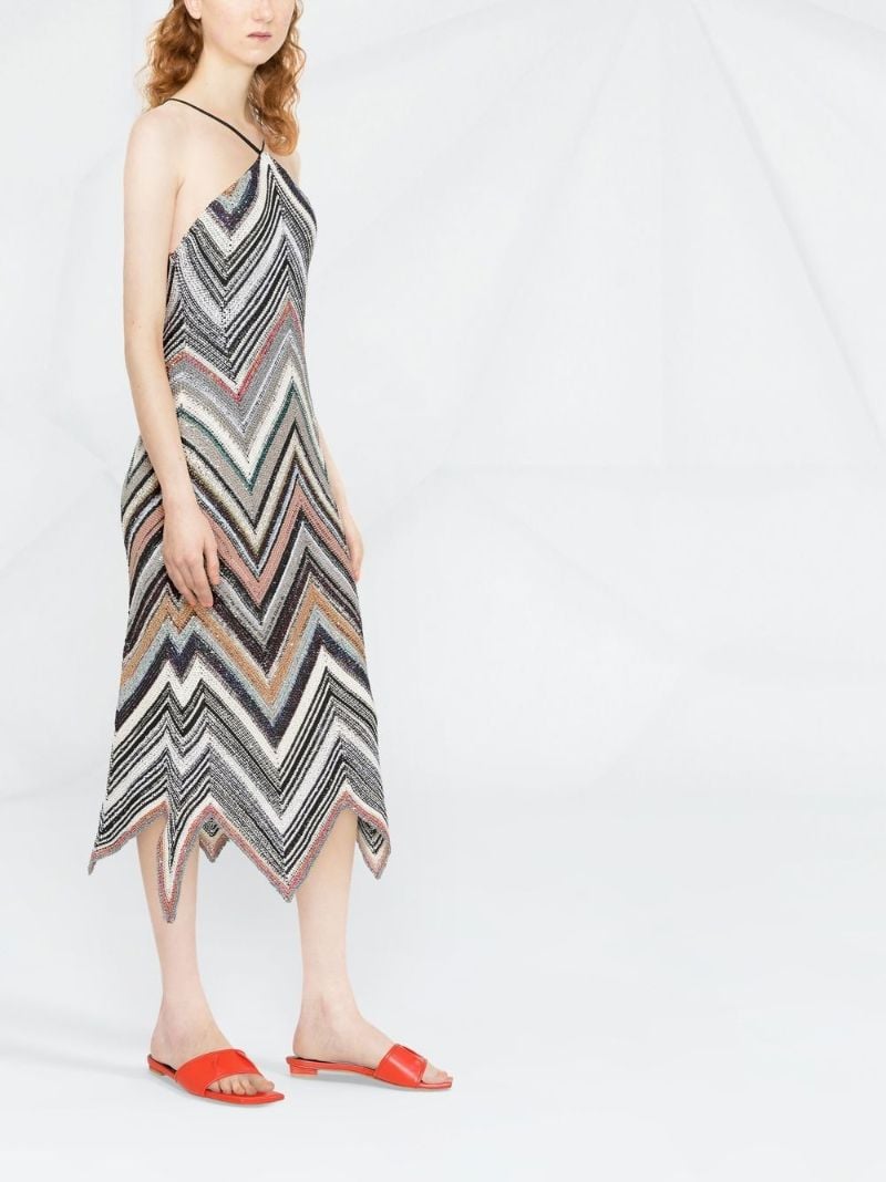 Multicolour Zigzag Knitted Halterneck Midi Dress