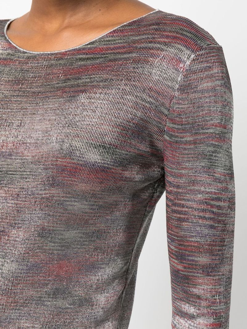Red Metallic Long Sleeve Top