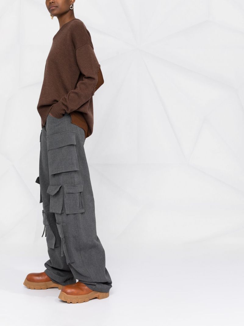 Brown Knitted Logo Distressed Wool Sweater