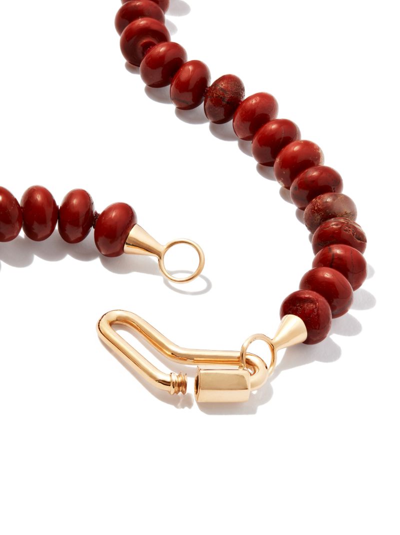 14k Yellow Gold Red Jasper Rondelle Strand Necklace