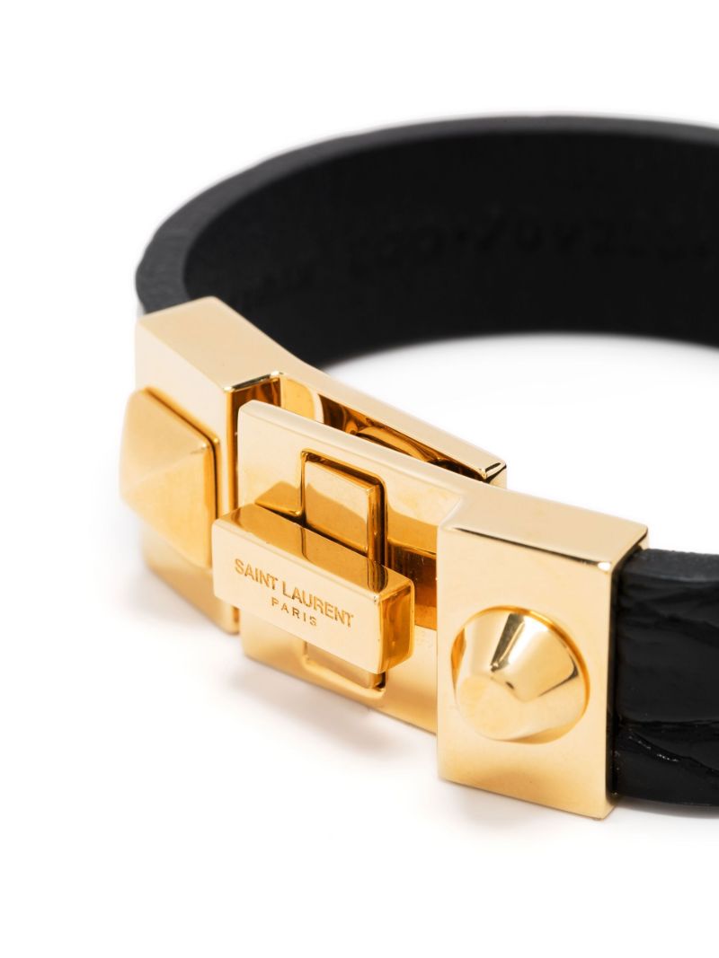 Black Studded Mock Croc Leather Bracelet