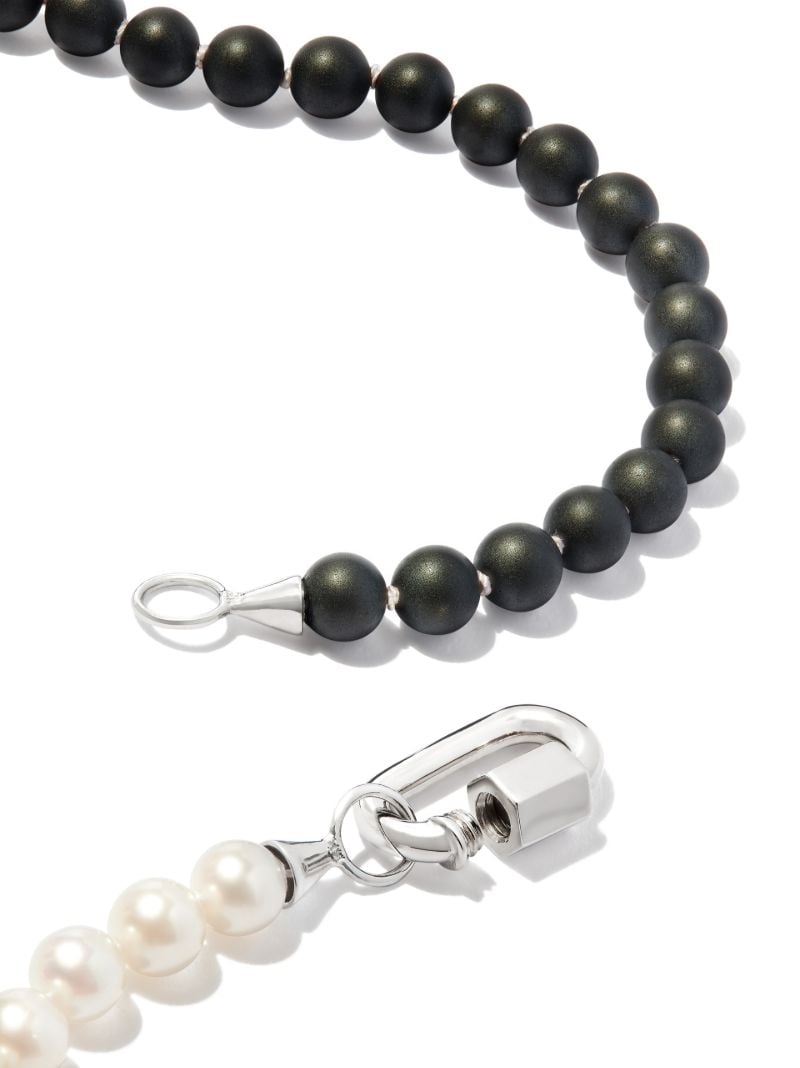 14k White Gold Akoya Pearl and Buffed Hematite Half & Half Strand Necklace