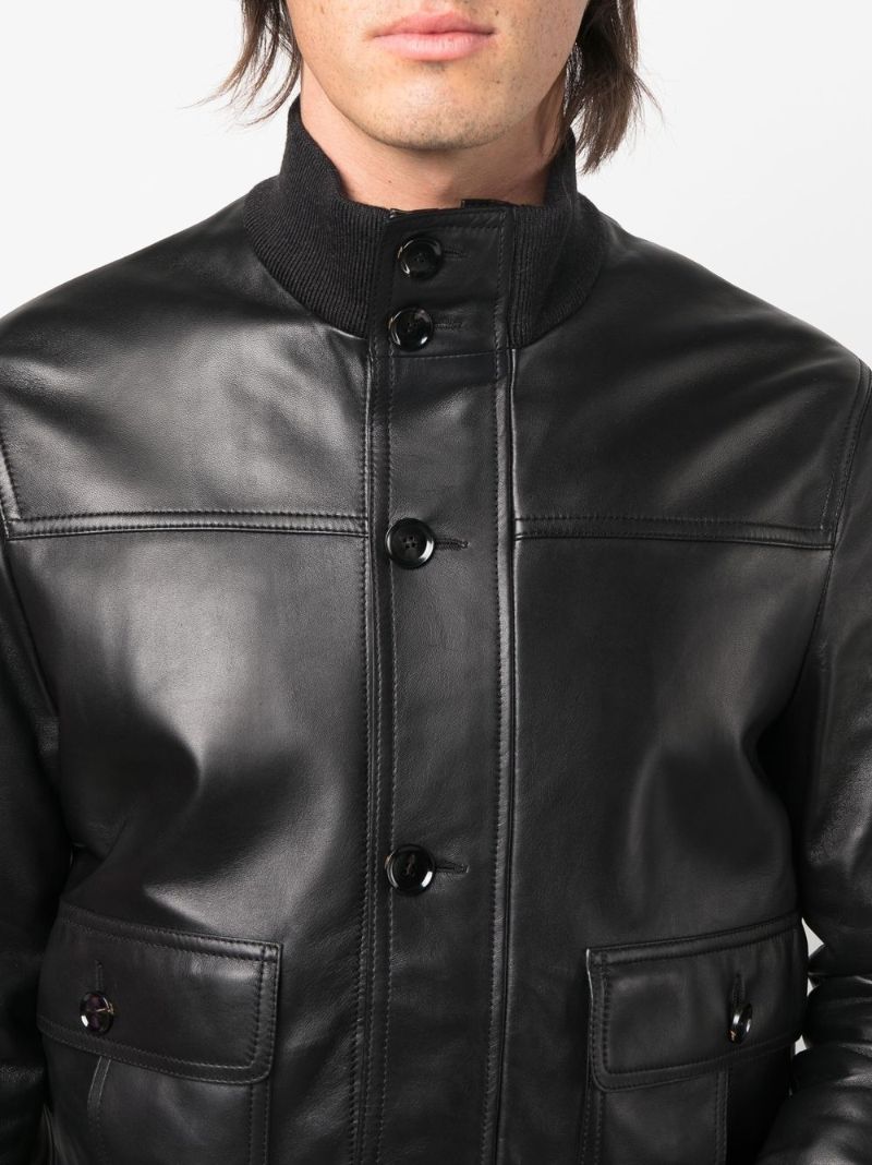 Black Buttoned Leather Jacket