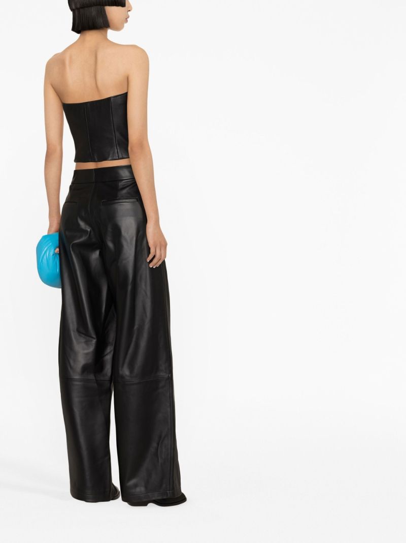 Black Wide-leg Leather Zipper Trousers