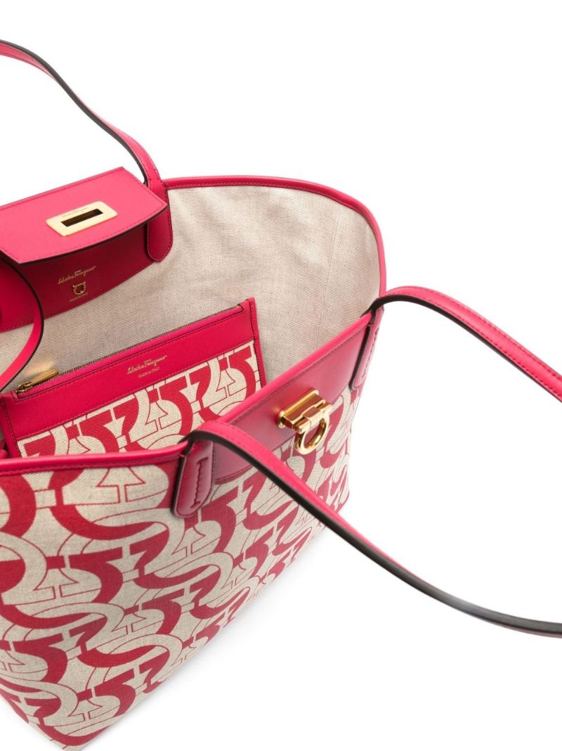 Red Gancini Print Canvas Tote Bag