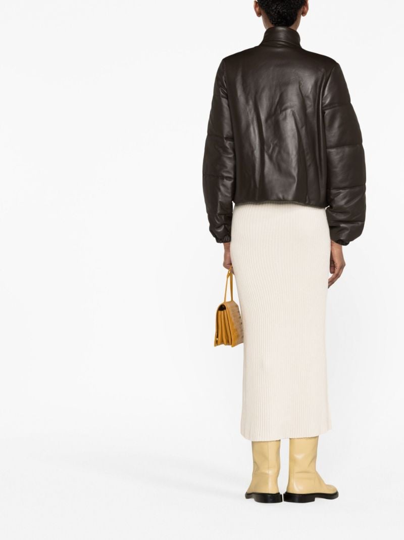Brown Leather Puffer Jacket