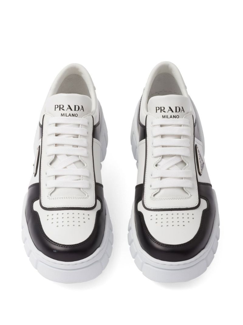 White Logo Plaque Leather Sneakers
