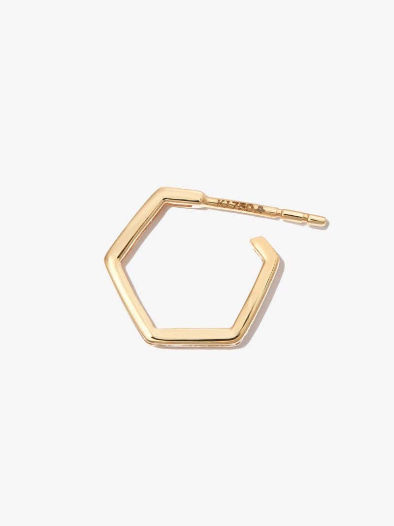 18k Yellow Gold Fortis Medium Hexagon Diamond Hoop Earring