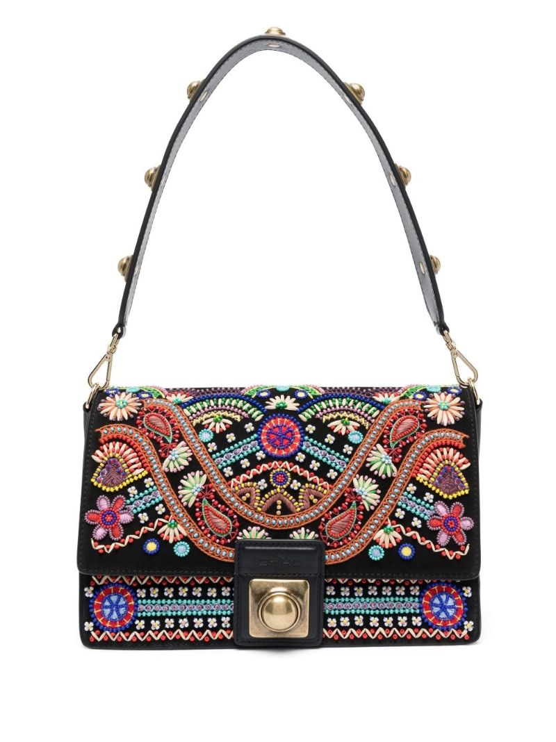 Black Crown Me Beaded Suede Shoulder Bag