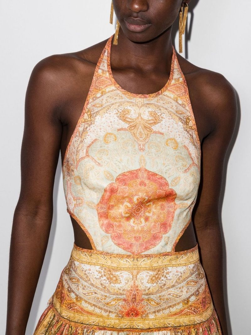 Orange Halterneck Paisley Maxi Dress
