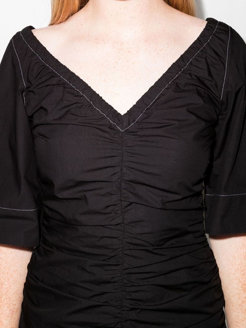Black Ruched Organic Cotton Mini Dress