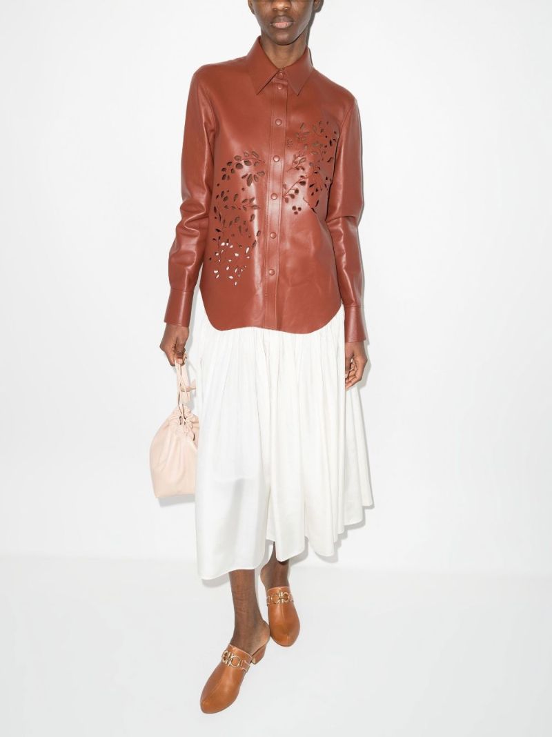 Brown Floral Cutout Leather Shirt