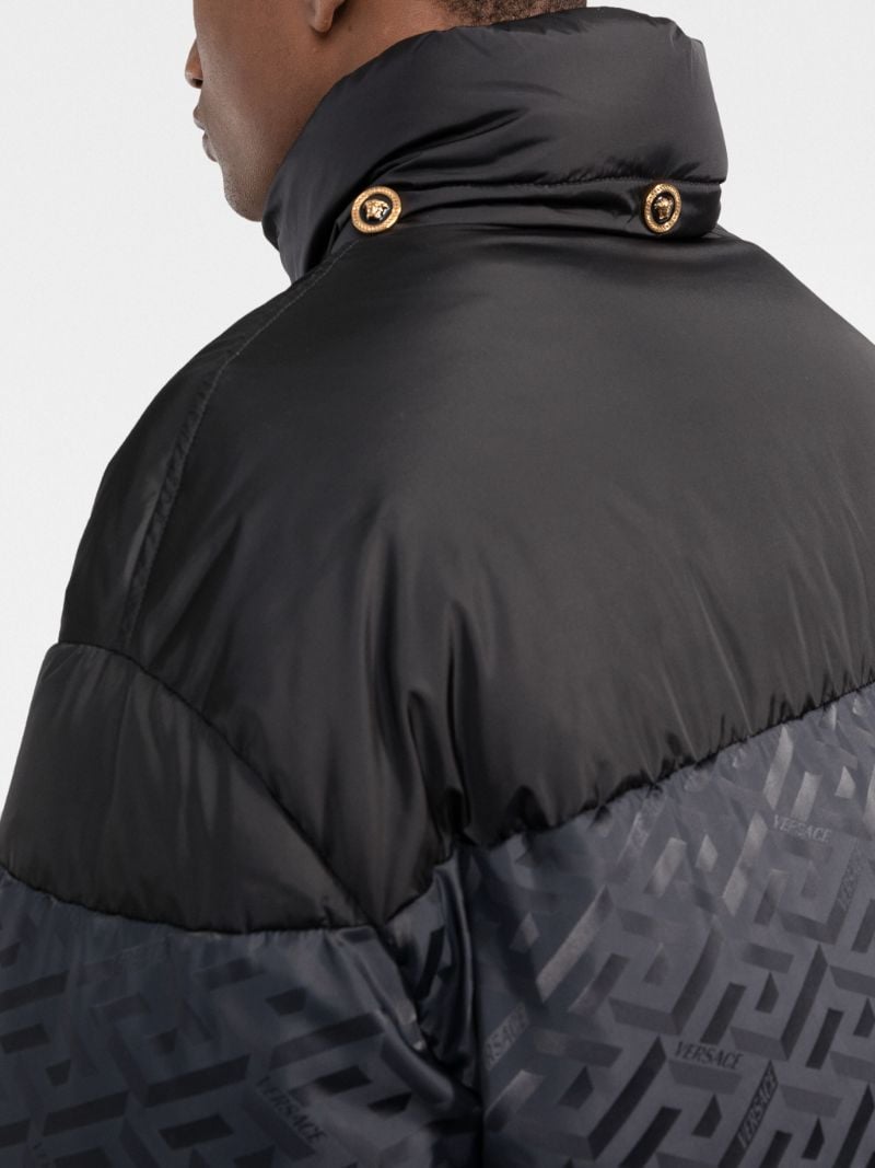 Black Greca Motif Panelled Puffer Jacket