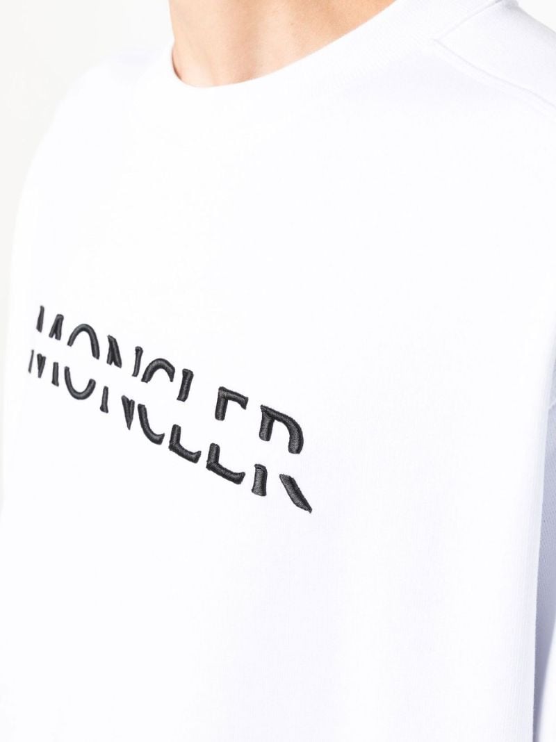 White Logo Embroidered Cotton Fleece Sweatshirt