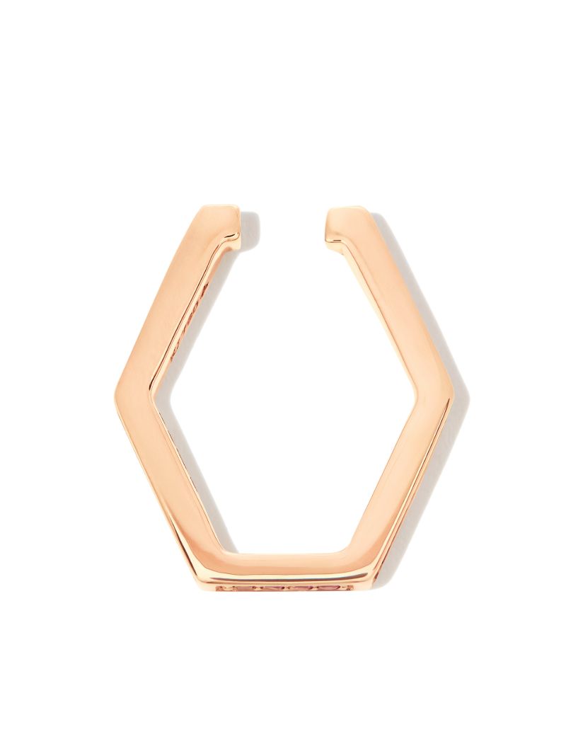 18k Rose Gold Hexagon Sapphire Hoop Earring