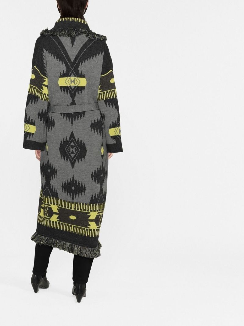 Grey Jacquard Wool Coat