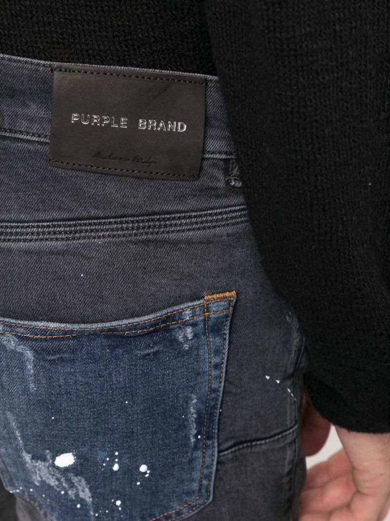 Bllack Colourblock Paint Splatter Slim-leg Jeans