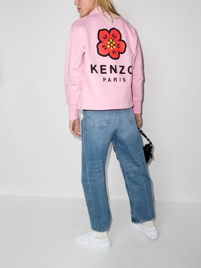 Pink Boke Flower Logo Print Cotton Cardigan