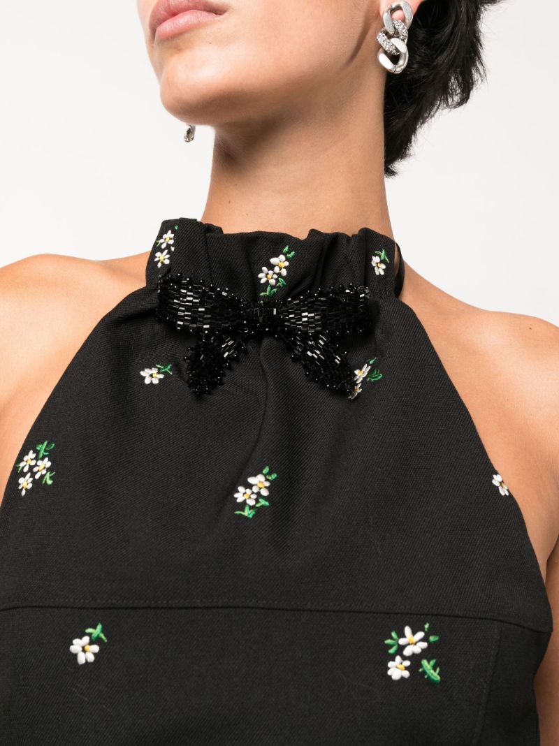 Black Floral Embroidered Halterneck Mini Dress