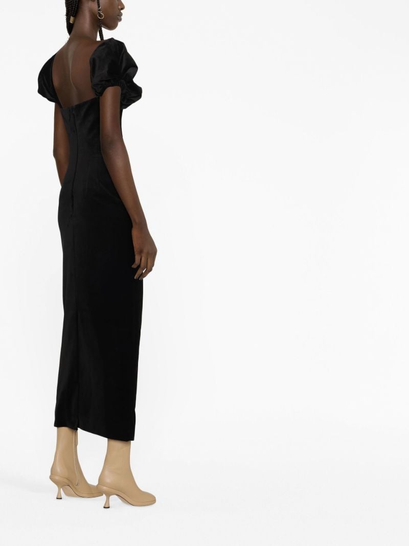 Black Puff Sleeve Cotton Midi Dress