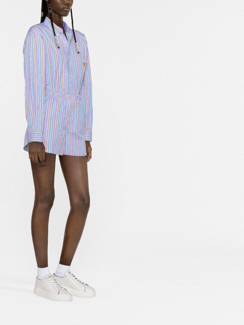 Blue Pegaso Embroidered Striped Cotton Shorts