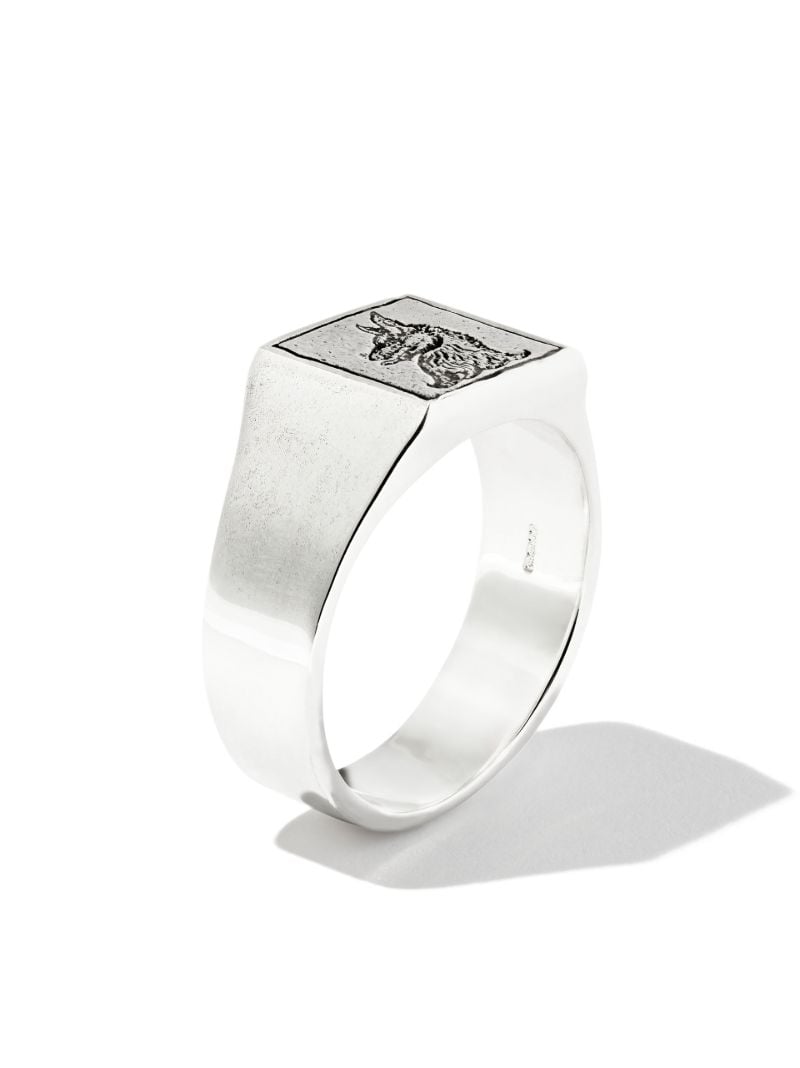 Sterling Silver Wolf Square Signet Ring
