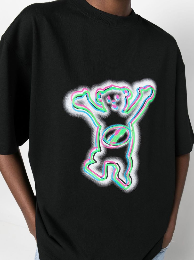 Black Colourful Teddy Print Cotton T-shirt