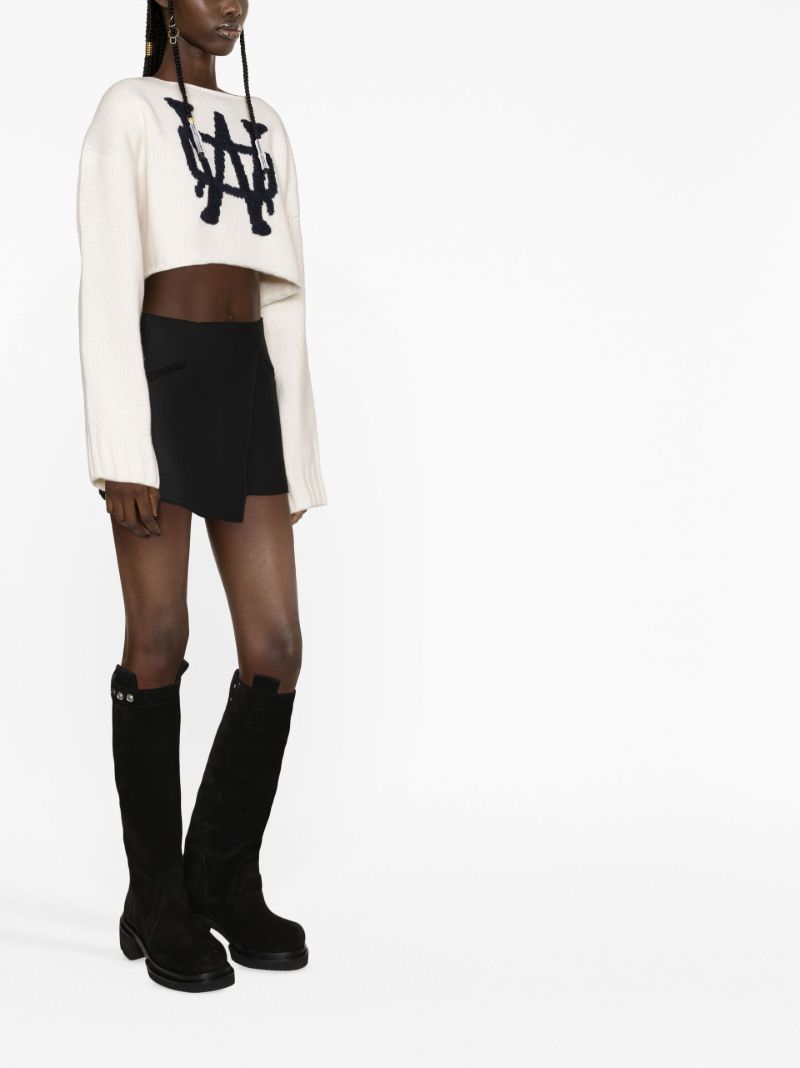 Neutral Logo Cropped Wool Sweater