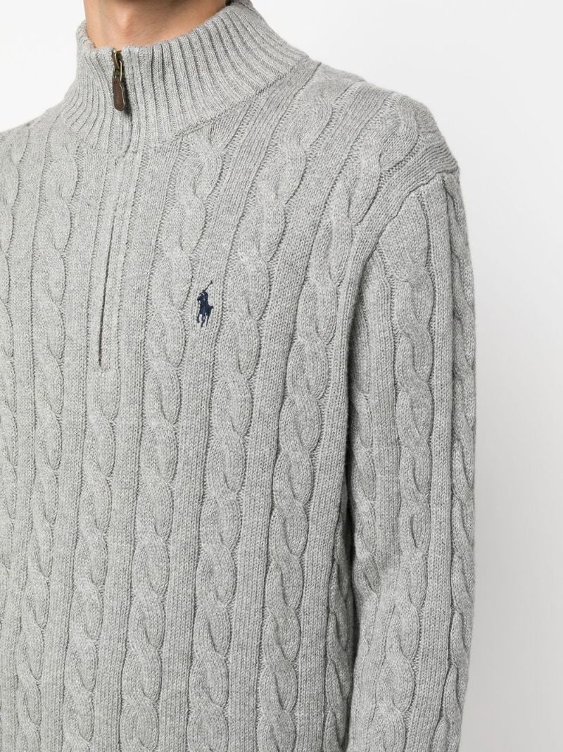 Grey Polo Pony Cable-knit Sweater