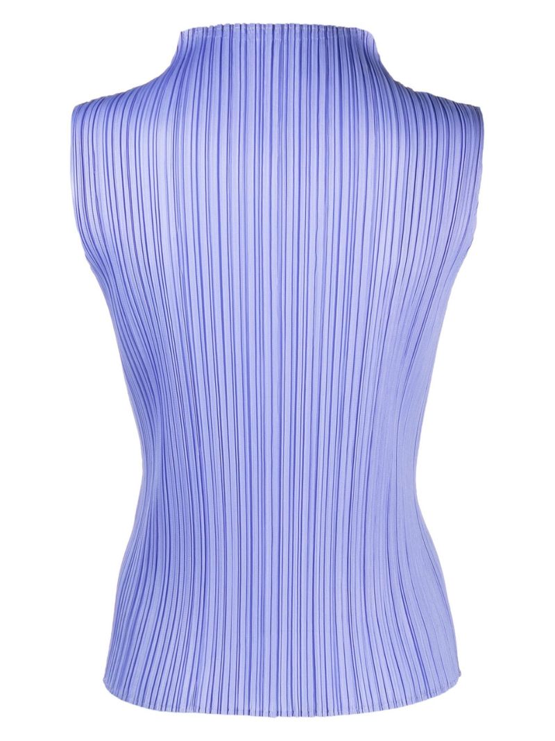 Blue PlissÃ_x0083_© Sleeveless Top